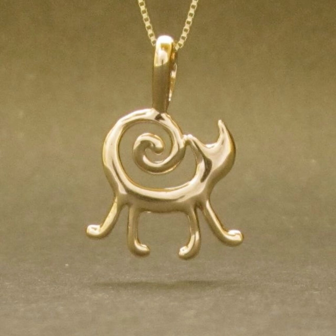 14k Gold Cat Pendant Solid Gold Cat Necklace Recycled Etsy
