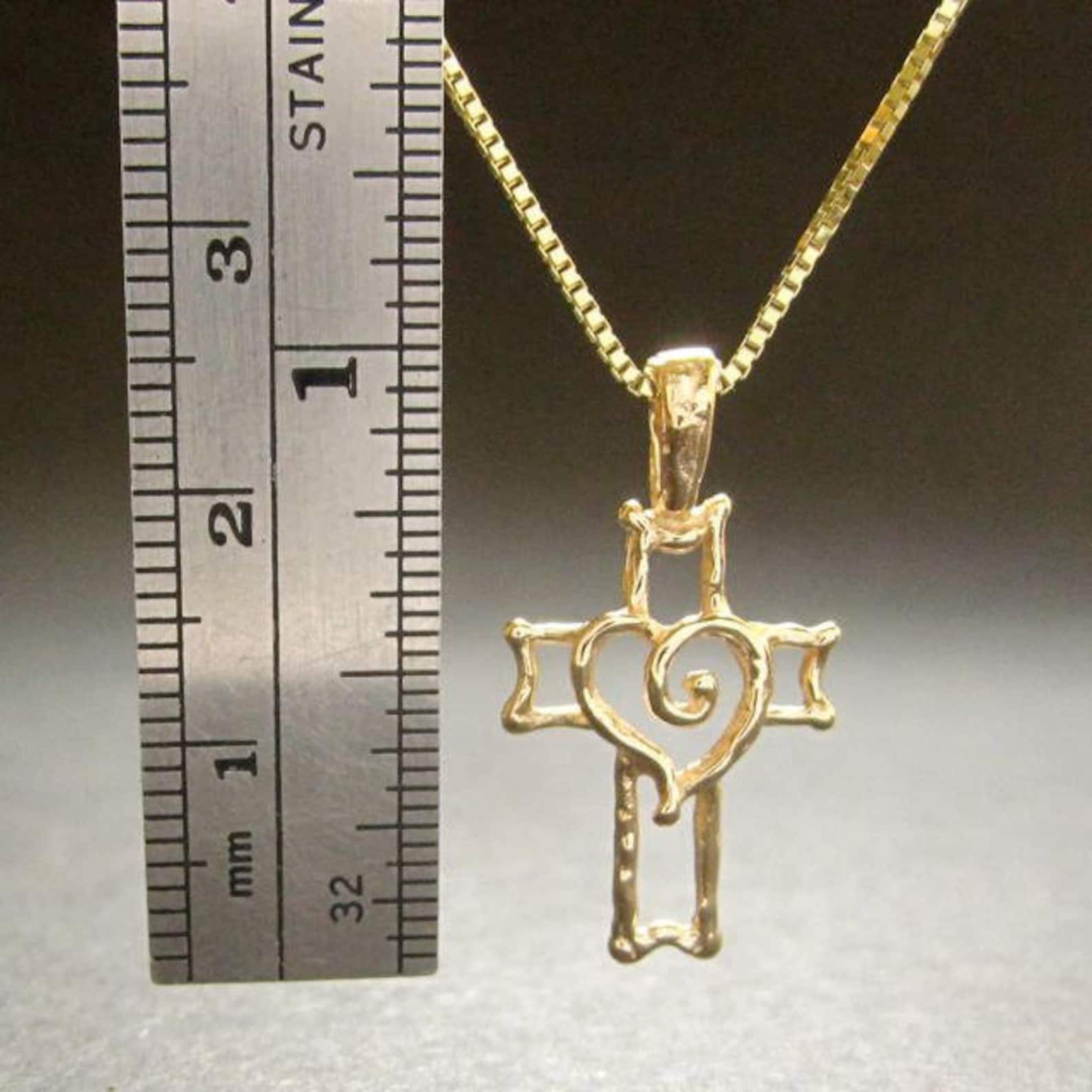 Gold Cross Heart Pendant Necklace Yellow White or Rose Solid Etsy