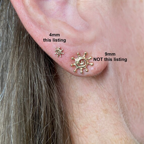 Sun Studs, 4mm, Solid 14k Gold, Super Tiny, Single or Pair Post  