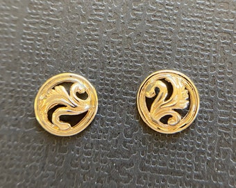 Gold studs, 8.5mm round Fleur De Lis post earrings, solid 14k gold, handmade in USA