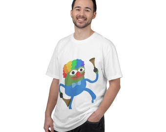 T-shirt med regnbågsfärgad afro-clown och horn | Funky karaktärströja