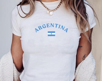 Argentina Flag Baby Tee, Y2K Crop Top, Vintage Argentine Pride Shirt,  Aesthetic Tee, Argentine Pride T-Shirt for Women