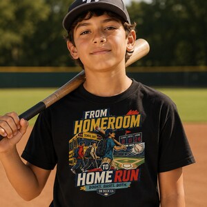 Baseball Player Back to School Shirt, Homeroom to Home Run Kids Tee, Student Athlete Gift for Boys Girls, Youth Travel Ball Season image 2