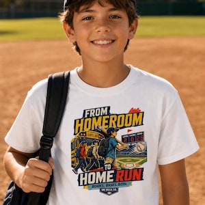 Baseball Player Back to School Shirt, Homeroom to Home Run Kids Tee, Student Athlete Gift for Boys Girls, Youth Travel Ball Season image 4
