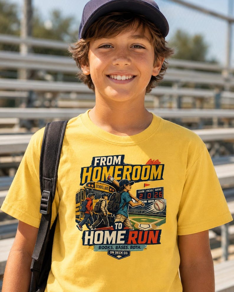 Baseball Player Back to School Shirt, Homeroom to Home Run Kids Tee, Student Athlete Gift for Boys Girls, Youth Travel Ball Season image 5