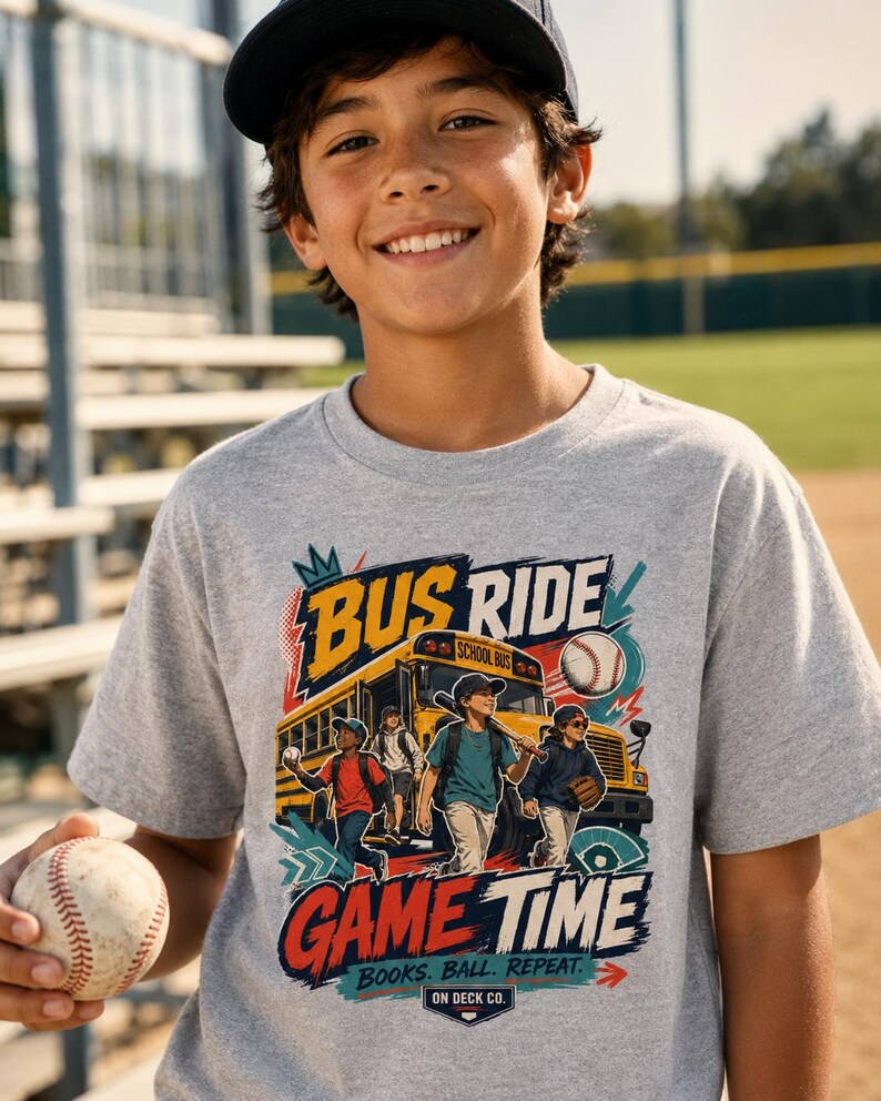 Camiseta de regreso a clases para jugadores de béisbol, camiseta infantil para ir al partido en autobús, regalo para estudiantes atletas (niños y niñas), temporada de béisbol juvenil de viaje. imagen 4