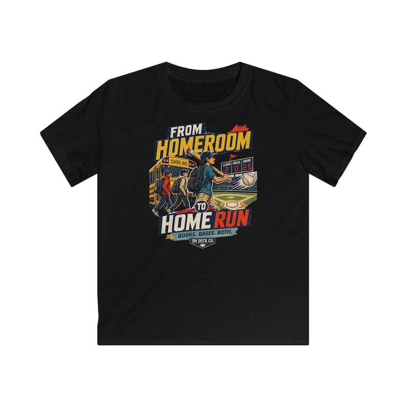 Baseball Player Back to School Shirt, Homeroom to Home Run Kids Tee, Student Athlete Gift for Boys Girls, Youth Travel Ball Season image 7