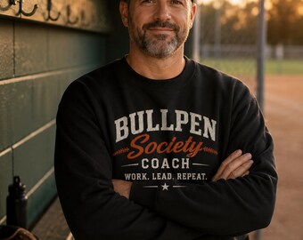 Baseball Coach Gift, Bullpen Society Coach Crewneck Sweatshirt, Vintage Baseball Coach Sweatshirt, Work Lead Repeat, Thank You Coach