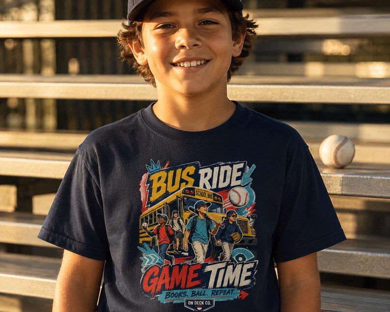 Camiseta de regreso a clases para jugadores de béisbol, camiseta infantil para ir al partido en autobús, regalo para estudiantes atletas (niños y niñas), temporada de béisbol juvenil de viaje. imagen 2