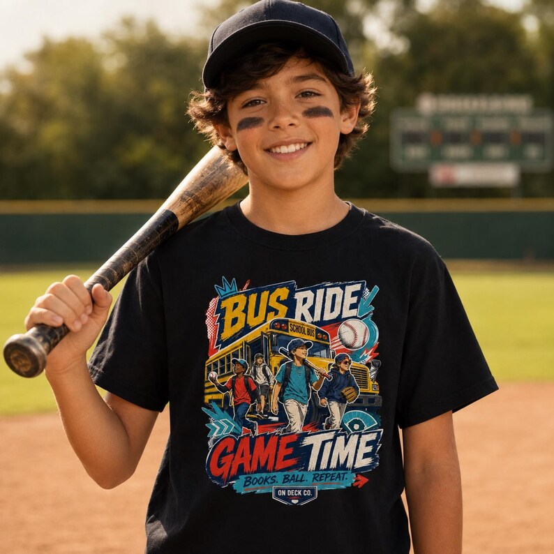 Camiseta de regreso a clases para jugadores de béisbol, camiseta infantil para ir al partido en autobús, regalo para estudiantes atletas (niños y niñas), temporada de béisbol juvenil de viaje. imagen 5