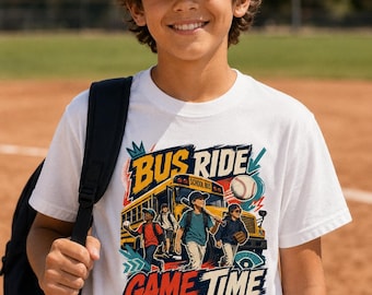 Baseball Player Back to School Shirt, Bus Ride to Game Time Kids Tee, Student Athlete Gift for Boys Girls, Youth Travel Ball Season