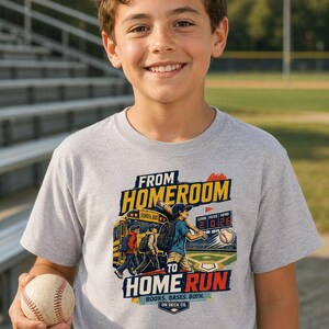 Baseball Player Back to School Shirt, Homeroom to Home Run Kids Tee, Student Athlete Gift for Boys Girls, Youth Travel Ball Season image 3