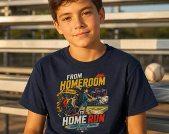 Honkbalspeler terug naar school shirt, Homeroom to Home Run kindershirt, cadeau voor student-atleten jongens en meisjes, jeugd reis honkbal seizoen