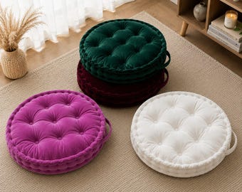 Round Tufted Floor Cushion | Velvet Floor Pillow