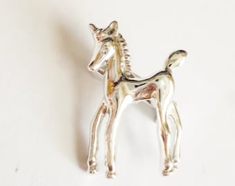 Vintage Tiny Silver Horse Brooch, Pin, Silver Tone, Horse, Foal, Collectible, Jewelry, Costume Jewelry, Horse Brooch