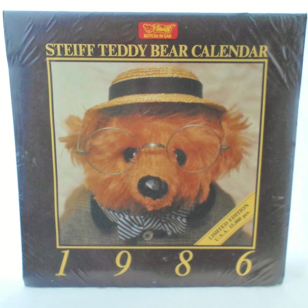 Vintage 1986 Steiff Teddy Bear Calendar, New in Chelaphane Packaging, New Old Stock, Steiff Button In Ear, Copyright 1985 West Germany