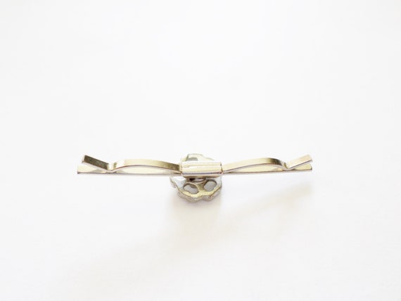Vintage Flower Rhinestone Collar Bar Clip, Silver… - image 3