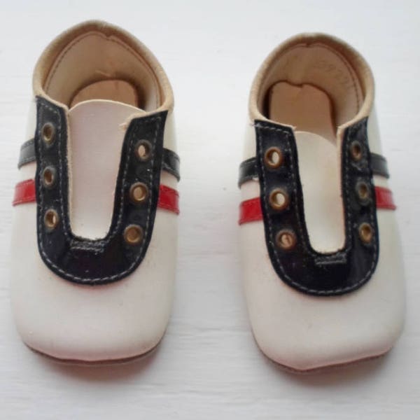 Vintage Baby Or Doll Shoe, Red, White & Blue, Lace Up Closure, Leather Soles, Infant Shoe, Newborn Shoe, Doll Shoe, Doll Supplies, Baby