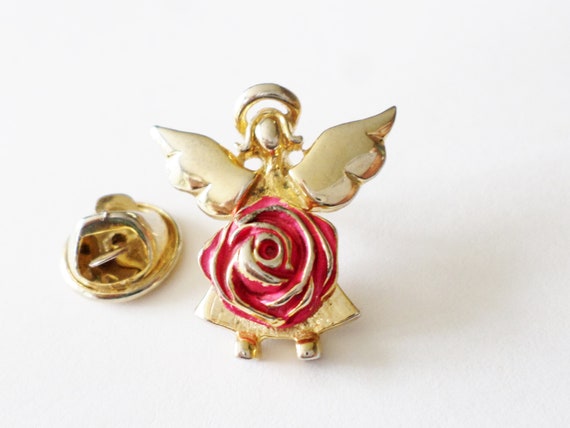 Tie Tack Unisex Jewelry Guardian Angel Pin Flying Angel Religious Vintage Angel Lapel Pin Spiritual Gold Tone