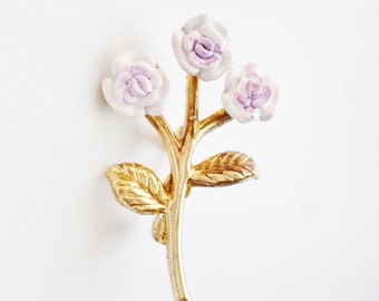 Vintage Lavender Flower Brooch Gold Tone, Purple, Small Brooch, Collectible, Jewelry, Pin, Accessory, Floral