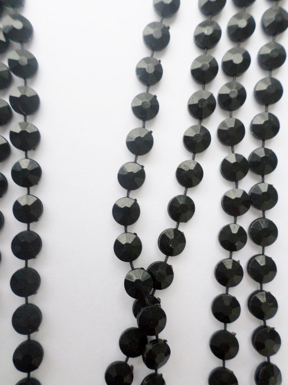 Vintage 4 Strand Black Bead 58" Long Necklace, Sm… - image 4