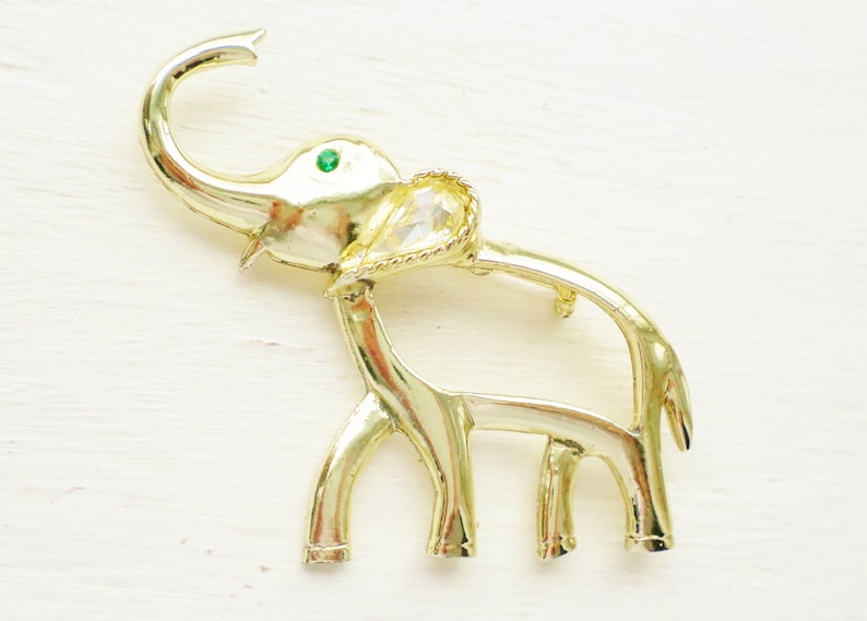Teardrop Rhinestone Ear,Gold Tone Vintage Oleet Elephant Brooch Republican Emerald Green Rhinestone Eye Pin Designer Brooch