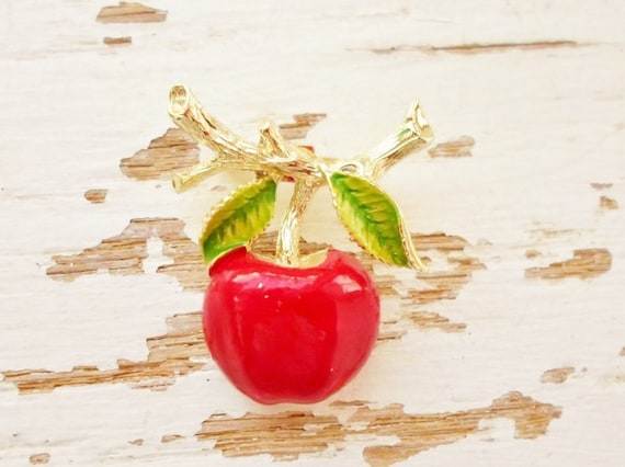 Gerry's Apple Brooch Red, Green And Gold, Vintage… - image 1