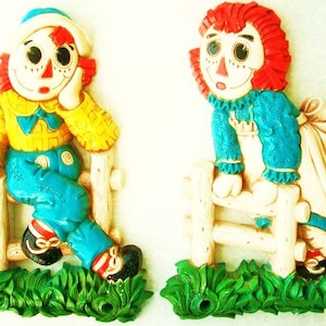 Vintage Raggedy Ann And Andy Wall Plaques Syroco 1977 Childrens Room Decor Bobbs Merrill Company