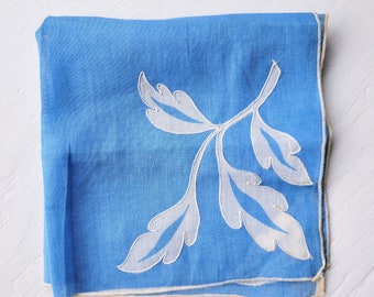 Vintage blau & weiß Baumwolle Taschentuch, schneiden Arbeit, Stickerei, Blumenblatt, Satin-Finish, etwas Blaues, Braut, Hochzeit, zart