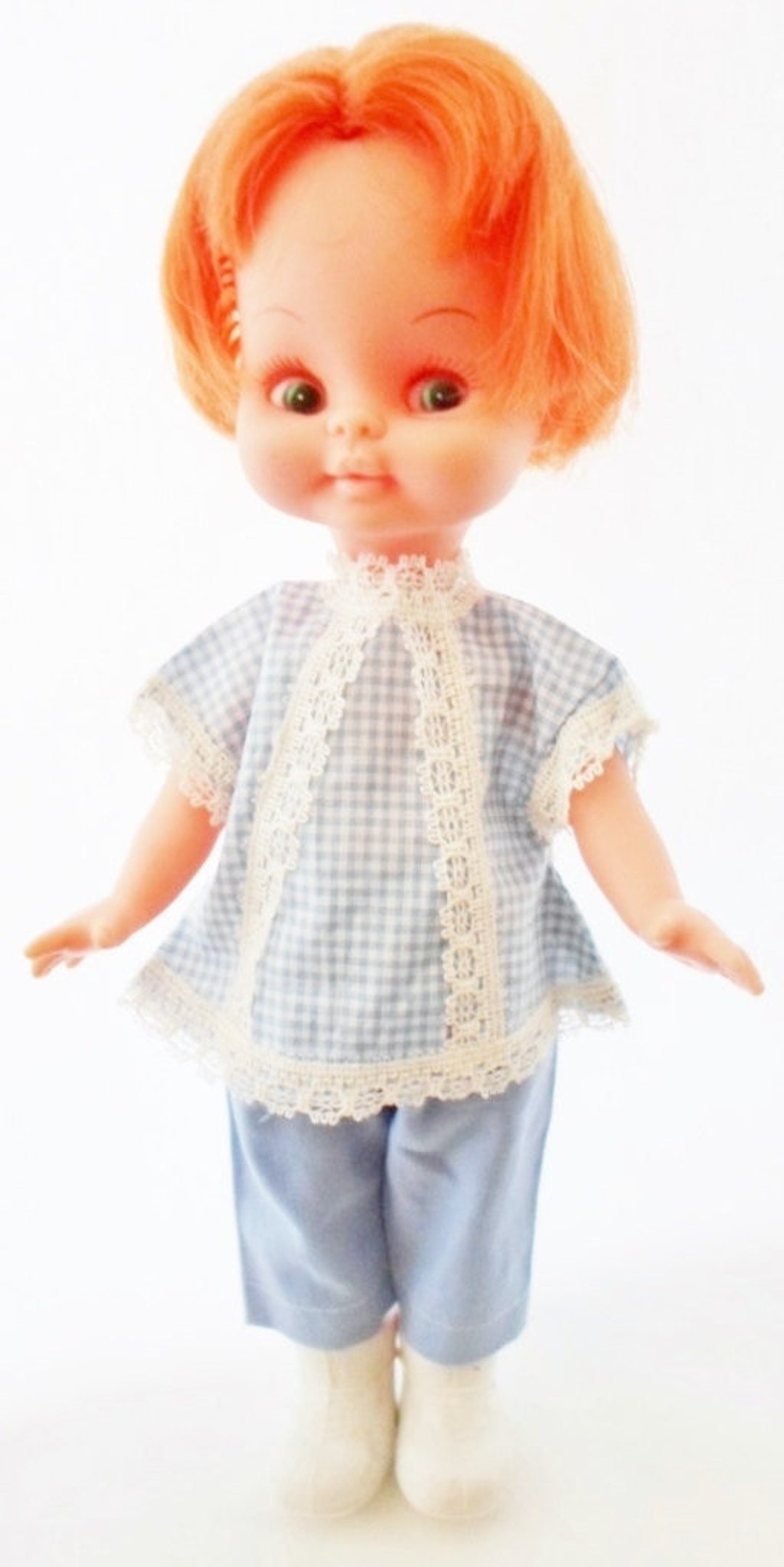 Vintage Hong Kong 11 Doll, Plastic, Carrot Red Hair, Green Eyes, Blue