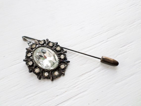 Vintage Rhinestones Antique Silver Tone Stick Pin… - image 1