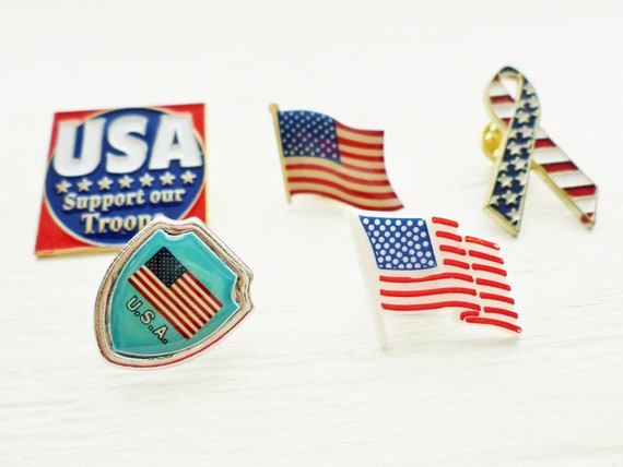 Vintage Lot Of 5 Assorted Flag Lapel Pins, Tack P… - image 2