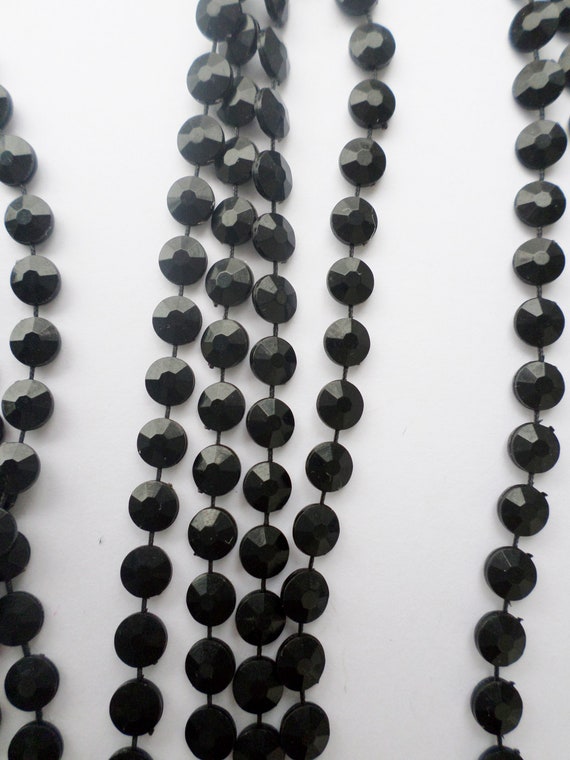 Vintage 4 Strand Black Bead 58" Long Necklace, Sm… - image 3