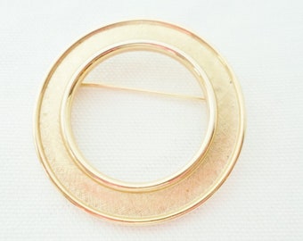 Crown Trifari Brushed Goldtone Brooch, Late 1950s to Late 1960s , Round Circle, Collectible Jewelry, Signed Brooch, Pin