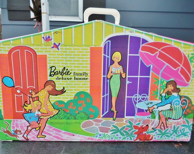 Rare Vintage 1958 Mattel Barbie Family Deluxe House, Large Barbie House, Suitcase Style Doll ...