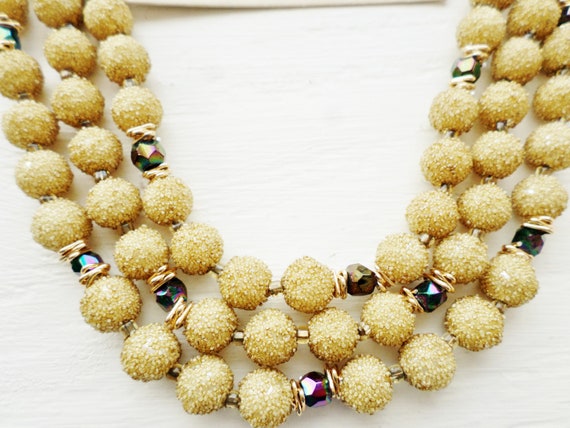 Vintage Japan Textured Bumpy Bead 3 Strand Neckla… - image 5