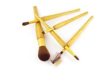 Hand-turned canary wood 5-piece cosmetic brush set