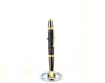 Hand-turned ebony maple burl wood Gatsby Grande twist pen