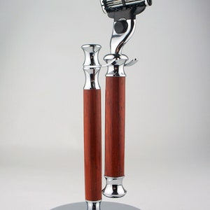 Hand-turned paduak wood razor and stand image 3