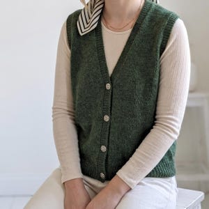 V-Neck Button Vest Knitting Pattern, Top-Down Sleeveless Cardigan (PDF Pattern)
