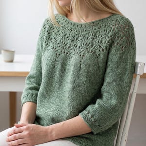 Lace Yoke Sweater Knitting Pattern, Top Down Knit Pullover (PDF Download)