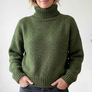 Oversized Turtleneck Sweater Knitting Pattern PDF, Top Down Seamless Knit Jumper (PDF Download)