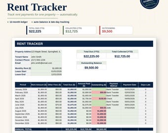 Rent Tracker Single Property Template | Small Landlord Rental Ledger | Tenant Payment & Balance Tracker | Excel Spreadsheet
