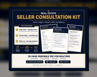 Real Estate Seller Consultation Kit, Listing Presentation, Pricing Strategy Worksheet, Net Sheet & Follow-Up Templates for Realtors