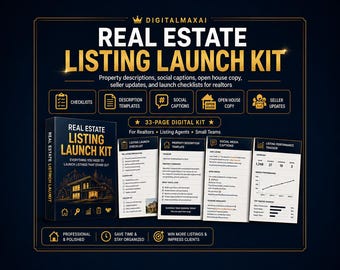 Real Estate Listing Launch Kit, Realtor Marketing Templates, Property Description Templates, Social Media Captions, Open House Checklist