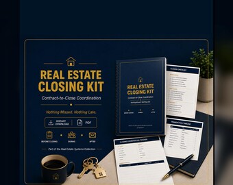 Real Estate Closing & Transaction Coordination Kit, Contract-to-Close Checklist, Deadline Tracker, Closing Day Templates for Realtors