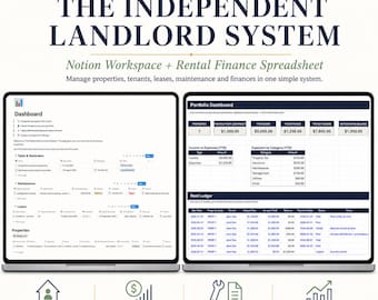 Landlord Notion Template & Rental Property Spreadsheet | Property Management Dashboard, Rent and Expense Tracker
