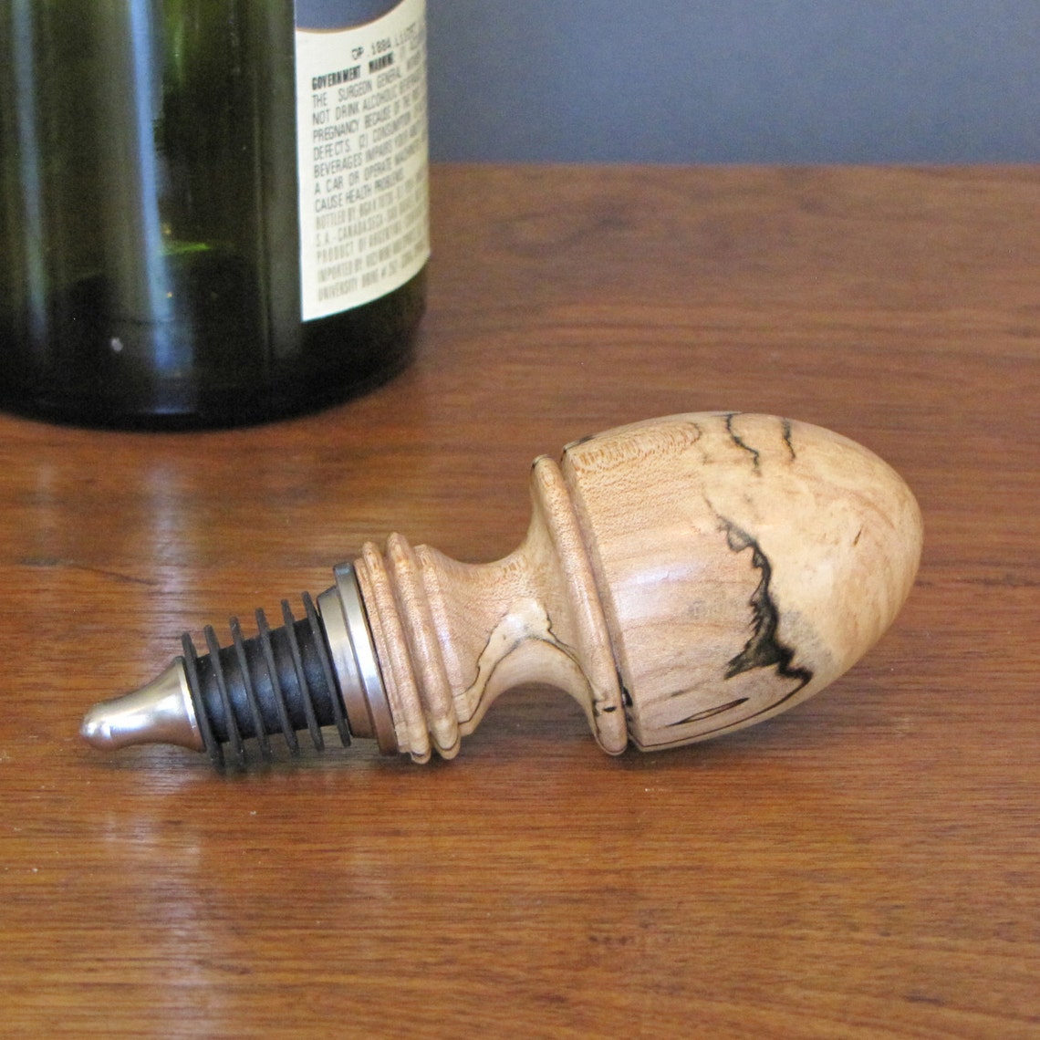 Spalted maple wood wine bottle stopper wood turned bottle Etsy
