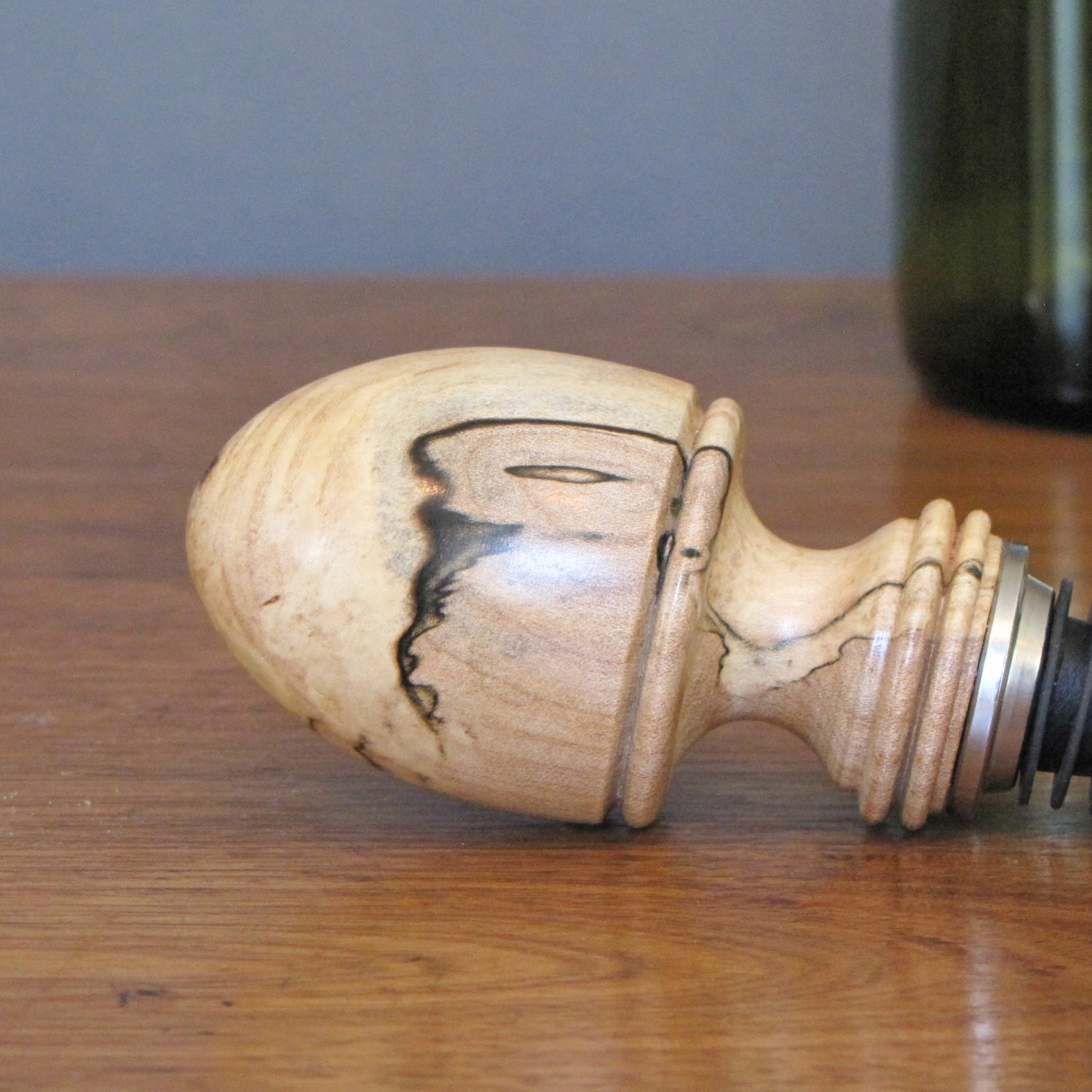 Spalted maple wood wine bottle stopper wood turned bottle Etsy