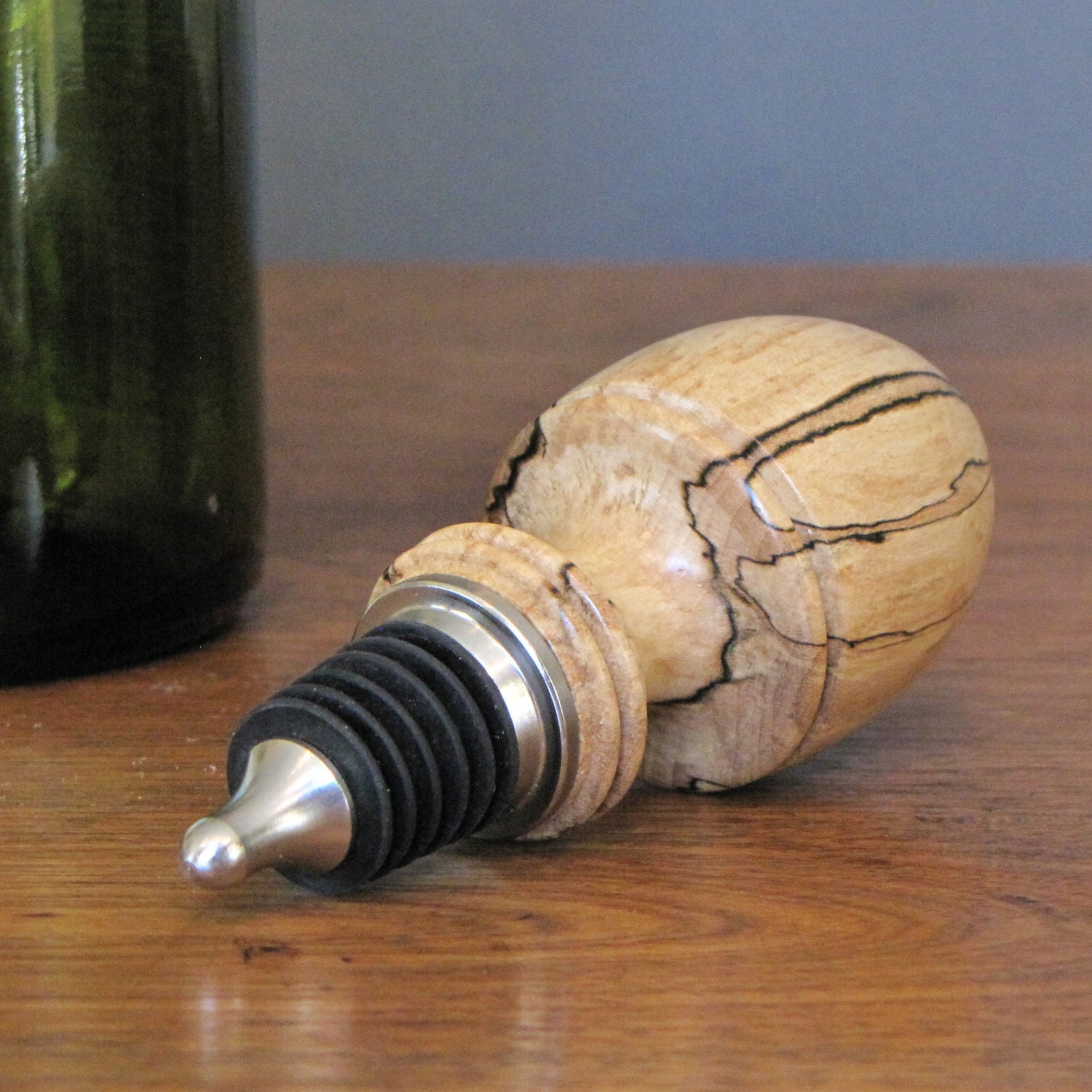 Spalted maple wood wine bottle stopper wood turned bottle Etsy
